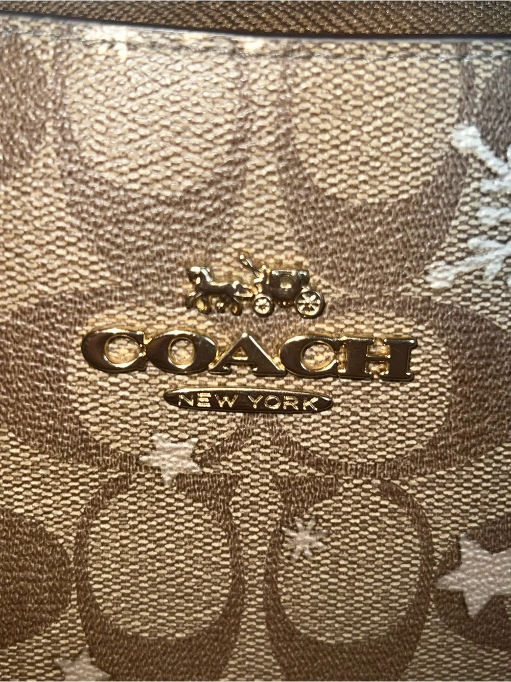 Coach Brown Signature Canvas Shoulder Bag with Snowflake Accents